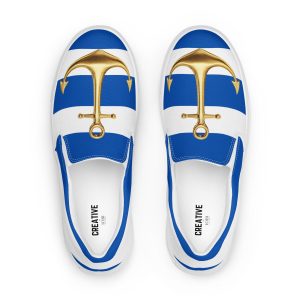 Nautical Slipon Canvas Shoes: Golden Anchor Striped Sneakers