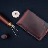 Horween Leather Card Holder Wallet In Burgundy Chromexcel