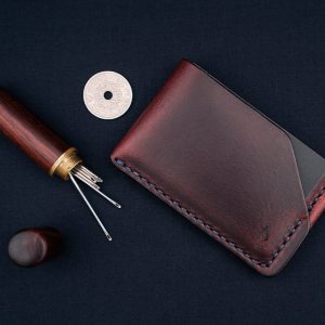 Horween Leather Card Holder Wallet In Burgundy Chromexcel