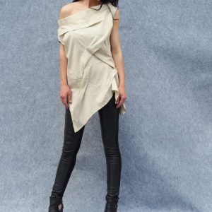 Woman Linen Top/asymmetric Linene Tunic/woman Beige Top/beige Top/woman