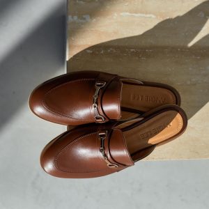 Beige Leather Women's Mules Stylish Slipon Loafers Backless