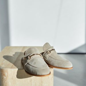 Beige Suede Leather Mules For Women Stylish Slip