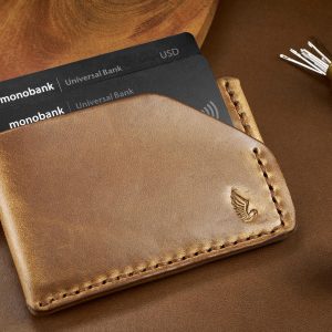 Horween Leather Card Holder Wallet In Natural Chromexcel