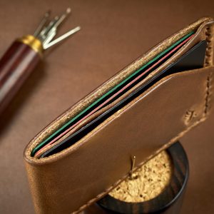 Horween Leather Card Holder Wallet In Natural Chromexcel